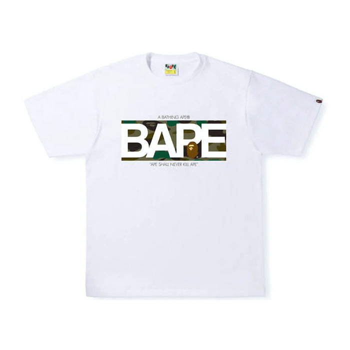 BAPE 1st Camo BAPE Logo Tee White Green