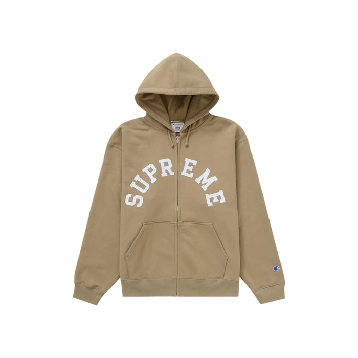 Supreme Champion Zip Up Hooded Sweatshirt Tan